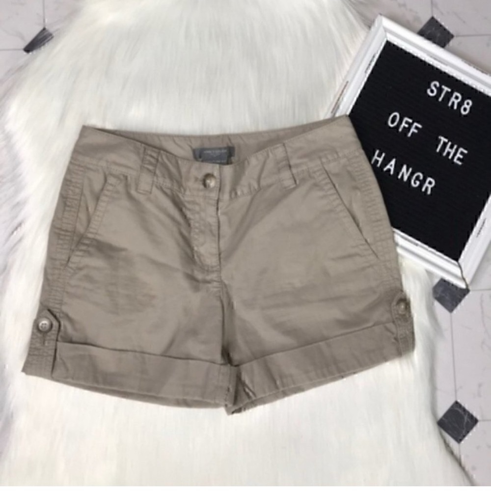 Ann Taylor Petites khaki shorts sz 00P tailored trouser cuffed short shorts - Picture 5 of 5